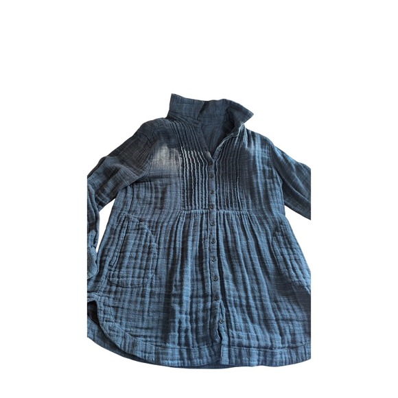 Free People Pleated Tunic Shirt Dark Gray Long Sleeve Button Down Women's M - Picture 5 of 8